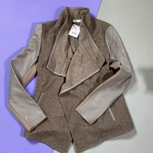 Vince Wool drape neck jacket with leather sleeves